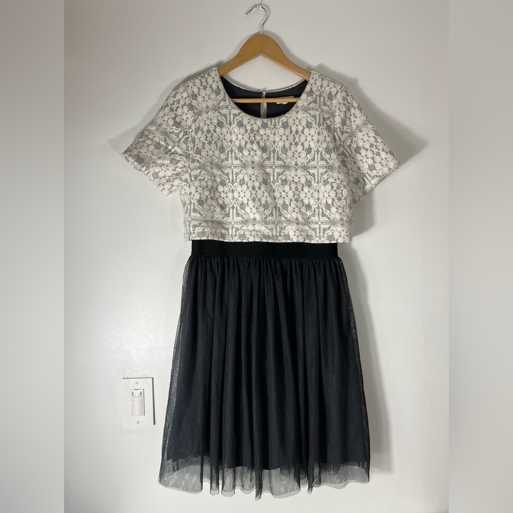 Weston Anthropologie Lace Gray Tulle Skirt  Babydoll Dancer Dress Womens Medium